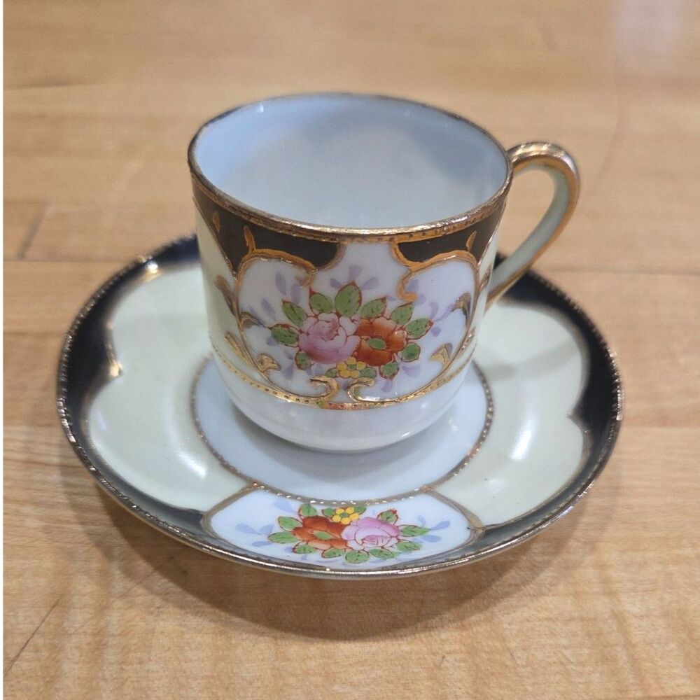 Vintage Ardalt Occupied Japan Demitasse Cup Saucer Set Hand Painted Floral 6075